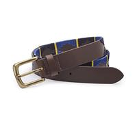Ibex England | Brown & Blue Multicolour Embroidered | Men's Leather Polo Belt | 35MM Wide | Gift For Him | Size L - 38"