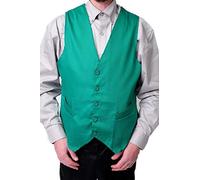 IBEX Men’s Slim Fit Formal Waistcoat - V-Neck, Sleeveless, 2 Pockets - Ideal for Waiters, Bar Staff, Weddings & Fancy Dress - Polyester-Cotton Blend, Emerald Green, XXL