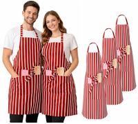 IBEX Polycotton Stripe Butcher Bib Apron with Pocket, Professional Home Kitchen Apron for Restaurants, Bar Staff, Chefs, Waiters, Caterers, Baking - Red/White Stripe - Pack of 3