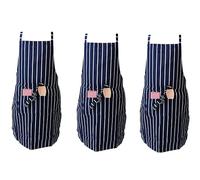 IBEX Polycotton Stripe Butcher Bib Apron with Pocket, Professional Home Kitchen Apron for Restaurants, Bar Staff, Chefs, Waiters, Caterers, Baking - Navy/White Stripe - Pack of 3