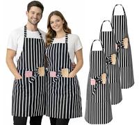 IBEX Polycotton Stripe Butcher Bib Apron with Pocket, Professional Home Kitchen Apron for Restaurants, Bar Staff, Chefs, Waiters, Caterers, Baking - Black/White Stripe - Pack of 3