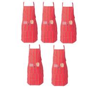 IBEX Polycotton Stripe Butcher Bib Apron with Pocket, Professional Home Kitchen Apron for Restaurants, Bar Staff, Chefs, Waiters, Caterers, Baking - Red/White Stripe - Pack of 5
