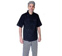 IBEX Professional Half Sleeves Chef Jacket, Cooks, Restaurant Staff, Food Service, Caterers, Bakers Chef Coat, White/Black (Sizes Range XXS-5XL)