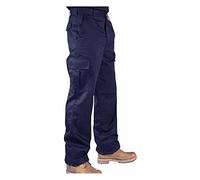 IBEX S3 Multi-Pocket Men’s Cargo Work Trousers - Durable Polyester-Cotton Blend, Heavy-Duty Builders Combat Pants, Navy, 34W - Short