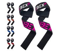 iBEX Weight Lifting Straps with Padded Wrist Support and Advanced Gel Grips - Strongly stitched 100% cotton Extra Long Gym Straps for Deadlift, Workout & Barbell Shrugs (Pink)-Improved Version