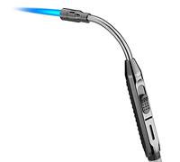 ibforcty Butane Lighter Pen with Fire Lock, Visible Fuel Window Lighter Adjustable Jet Flame for Grill Candle Kitchen BBQ Fireworks (Butane Not Included)