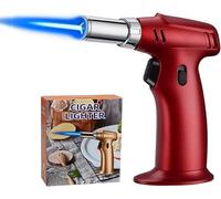 ibforcty Butane Torch, Refillable Culinary Cooking Torch Kitchen Blow Torch Lighter with Safety Lock Adjustable and Lock Flame, Zinc Alloy Titanium Gold Metal, Red