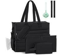 IBFUN Diaper Bag Tote for Baby, Large Baby Bag for Mom 4Pcs with Waterproof Changing Pad Pacifier Case, Hospital Mommy Bags, Black, L