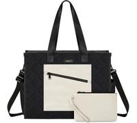 IBFUN Travel Tote Bag for Women Utility Work Tote Laptop Bag 2pcs with Zipper for Travel Daily School Teacher Nurse, Black Khaki, L