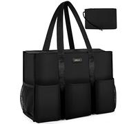 IBFUN Utility Tote Bag with 14/24 Pockets Zip Top Teacher Tote Bag for Teacher/Work Women, A1-m-black, M