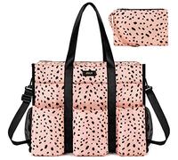 IBFUN Utility Tote Bag with 14/24 Pockets Zip Top Teacher Tote Bag for Teacher/Work Women, B3-l-pink Leopard, L, Modern
