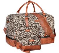IBFUN Weekender Bags for Women, 21" Weekender Travel Bag, Travel Duffle Bag Carry on Overnight Duffel Bag 3PCS, A4-Canvas-Leopard, L, Expandable Weekender Bag with Back Side Luggage Sleeve and