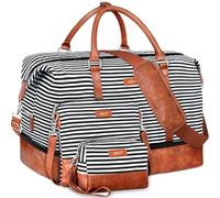 IBFUN Weekender Bags for Women, 21" Weekender Travel Bag, Travel Duffle Bag Carry on Overnight Duffel Bag 3PCS, A1-Canvas-Black Strip, L