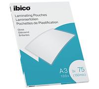 Ibico A3 Laminating Pouches, 150 Micron (2x75), High Document Protection & Durability, Pack of 100, Gloss Finish, Crystal Clear, 627319