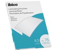 Ibico A3 Laminating Pouches, 150 Micron (2x75), High Document Protection & Durability, Pack of 100, Gloss Finish, Crystal Clear, 627319