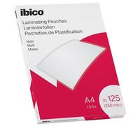 Ibico A4 Laminating Pouches, 250 Micron (2x125), High Document Protection & Durability, Pack of 100, Matt Finish, Clear, 627323