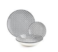 IBILI - 12 Piece Bavaria Dinnerware, Porcelain Plates for 4 People, Schwarz Und Weiß