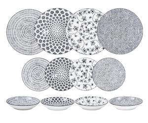 IBILI - 12 Piece Dinnerware Set Harmonia Black, Porcelain Plates for 4 People