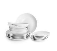 IBILI - 18 Piece Bologna White Dinnerware, Porcelain Plates for 6 People