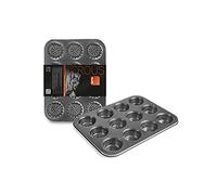 ibili 835012 Perforated Muffin Pan 12 Cups, Rolled Steel Plate, Black, One Size