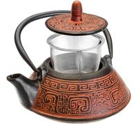 IBILI Cast Iron India Teapot, 0.8 Litres, Enamel Interior, Induction Safe, Black/Red, 17 x 16 x 10 cm