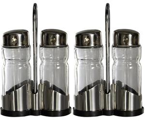 Ibili Clasica Salt and Pepper Shaker Set with Holder, Stainless Steel, Silver/Transparent, 27 x 12 x 6 cm (Pack of 2)