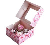 Ibili Cupcake Box for 4-Piece of Paper, Pink/White