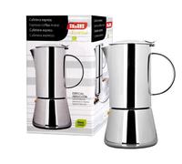 IBILI Essential Express Moka Pot, 2 Cups, 100 ml, Stainless Steel, Suitable for Induction Hobs,12 x 12 x 30 cm, Silver