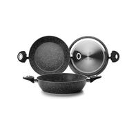 IBILI Natura Deep Frying Pan with 2 Handles, 32 cm, Aluminium, Stone-Style Non-Stick Coating, Suitable for Induction Hobs