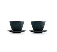 IBILI Set of 2 Cast Iron Mugs with 2 Saucers, 0.12 Litres, Enamelled Interior,Black,5 x 8 x 10 cm