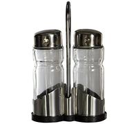 Ibili Clasica Salt and Pepper Shaker Set with Holder, Stainless Steel, Silver/Transparent, 27 x 12 x 6 cm