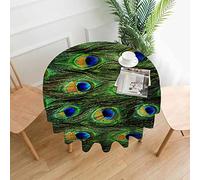 IBILIU Beautiful Peacock Feather Round Tablecloth 60 Inch,Waterproof Washable Wrinkle Resistant Table Cover Colorful Animal Tail Turquoise Table Clothes for Dining Table Christmas Halloween Holiday