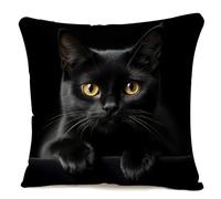 IBILIU Cute Black Cat Throw Pillow Covers 18X18,Black Kitten Kitty Linen Burlap Cushion Cases Decorative Pillow Cases for Couch Sofa Bedroom