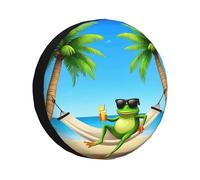 IBILIU Green Funny Frog Spare Tire Cover,Palm Trees Sea Animal Beach Summer Tire Cover Wheel Protectors Weatherproof Universal Fit for Cars Trailer RV SUV Camper Truck - 15 Inch