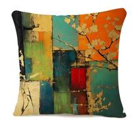 IBILIU Grunge Art Painting Throw Pillow Covers 18X18,Green Red Gold Messy Rust Painting Linen Burlap Cushion Cases Decorative Pillow Cases for Couch Sofa Bedroom