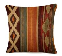 IBILIU Navajo Style Throw Pillow Covers 18X18,Native American Style Southwest American Orange Grey Cotton Linen Cushion Cases Decorative Pillow Cases for Couch Sofa Bedroom