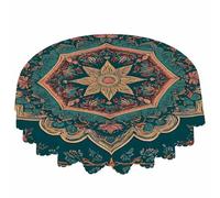 IBILIU Retro Floral Mandala Round Tablecloth,Bohemian Boho Indian Style Ethnic Damask Pattern Water Resistant Polyester Table Cloth Decorative Table Cover for Kitchen,Party,Holiday - 58 Inch