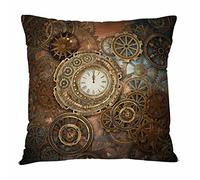 IBILIU Rusty Steampunk Throw Pillow Covers 18X18,Clock Gears Bronze Vintage Linen Burlap Cushion Cases Decorative Pillow Cases for Couch Sofa Bedroom