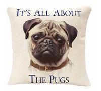 IBILIU Throw Pillow Covers Letter It's All About The Pugs Pattern Cushion Pillow Case Home Decor Pillowcase 18x18 Inches