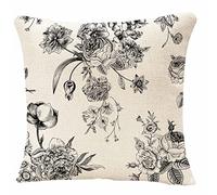IBILIU Throw Pillow Covers Vintage Floral with Victorian Bouquet of Black Flowers on Garden Roses Tulips Delphinium Petunia Cushion Pillow Case 18x18 Inches