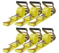 IBITION 6 Pack Ratchet Tie Down Straps, 4PK 2" x15' J Hook-5000LB Break Strength - Heavy Cargo Hauling,Cargo Ratchet Straps for Moving, Truck, Trailers, Motorcycles, Kayaks, Car Roof