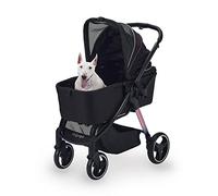 ibiyaya - Retro Luxe - Dog Stroller for Medium Dogs, Large and Small Dogs - One-Step Folding, Heavy Duty Zipperless Design with Adjustable Handle - Black