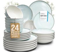 Ibiza Dinnerware Set for 6 Persons - 24-Piece Stoneware Dining Set - Dishwasher and Microwave Safe - Plates and Dishes for Dining Service - Pure Living in Beige-Blue