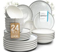 Ibiza Dinnerware Set for 6 Persons - 24-Piece Stoneware Dining Set - Dishwasher and Microwave Safe - Plates and Dishes for Dining Service - Pure Living in Light Beige