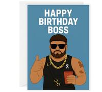 Ibiza Final Boss Birthday Card - Funny Meme Greeting for Him - Banter Card for Friends, Boyfriend, Brother - Humorous Party Vibes - Illustrated Cool Guy Design - Includes Envelope