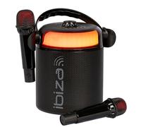 Ibiza - KARAHOME-BK - Battery Powered Light KARAOKE Speaker System with Two Wireless Microphones (Battery Powered) - Bluetooth, USB, MicroSD, USB, AUX and COAX - Black