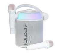 Ibiza - KARAHOME-WH - Battery-powered KARAOKE speaker with two wireless microphones (battery-powered) - Bluetooth, USB, MicroSD, USB, AUX and COAX - White