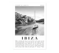 Ibiza - Spain Travel Poster, Black & White Print, City Landmark. Modern Home Wall Decor For Living Room Bedroom, Archival Matte, A2 (Print Only) - 59.4x42cm