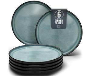 Ibiza Stoneware Dinnerware Set for 6 - Elegant Dishware - Dishwasher & Microwave Safe - Complete Dining Ensemble - Plates for Dining Service - Pure Living in Dark Petrol