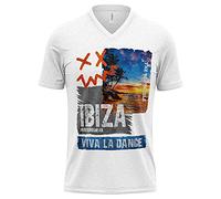 Ibiza White Isle V Neck Shirts for Men, Dance Music Summer Graphic Tshirt, Short Sleeve T-Shirt, Holiday White Mens T Shirt Tee Top, XL, White